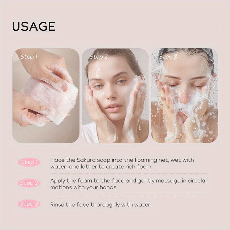 Handmade Sakura Soap 90g with Foaming Net Gentle Cleansing Bar Moisturizes Face Body All Skin Types Natural Fragrance