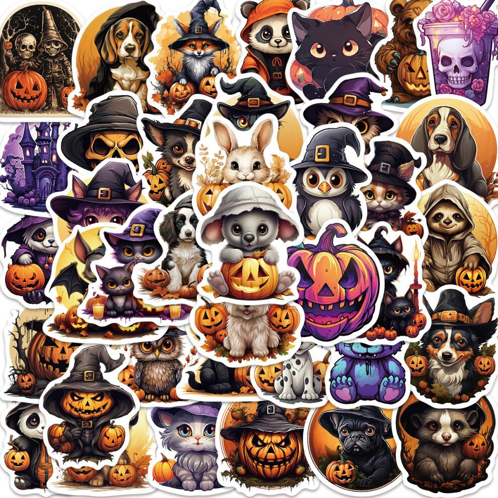 Waterproof Vinyl Halloween Stickers, Rich Designs Decals for Art Craft Projects, Kawaii Cats Perfect for Decorating Walls Windows Gift Bags Cards