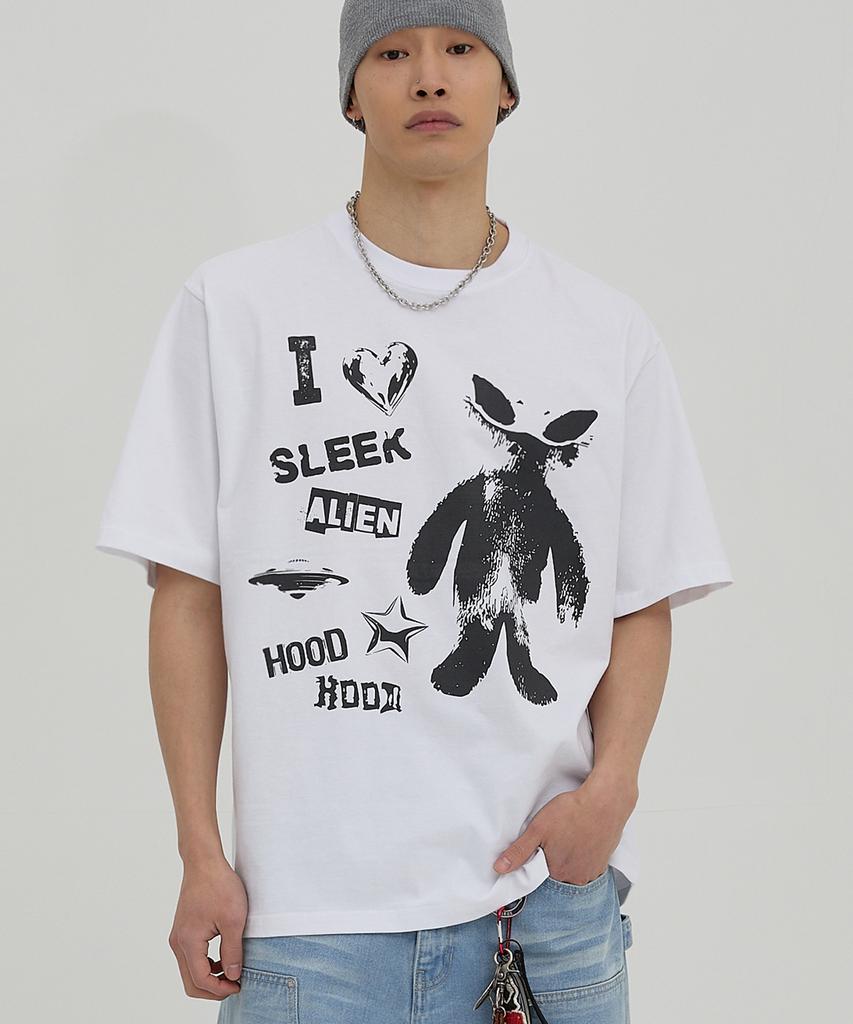 HOODHOOD Alien Stamp Oversized Short Sleeve T-Shirt White