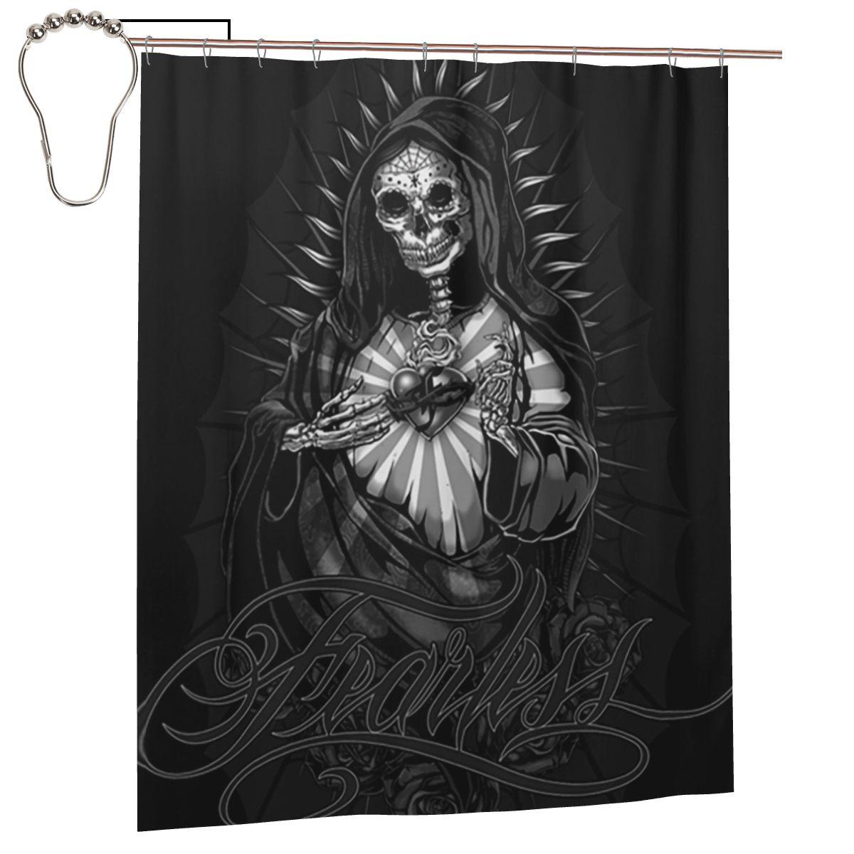 

Santa Muerte Spanish Holy Death Shower Curtain Bathroom Polyester Waterproof Bath Curtains With Hooks W60H190(CM)-1 Pcs