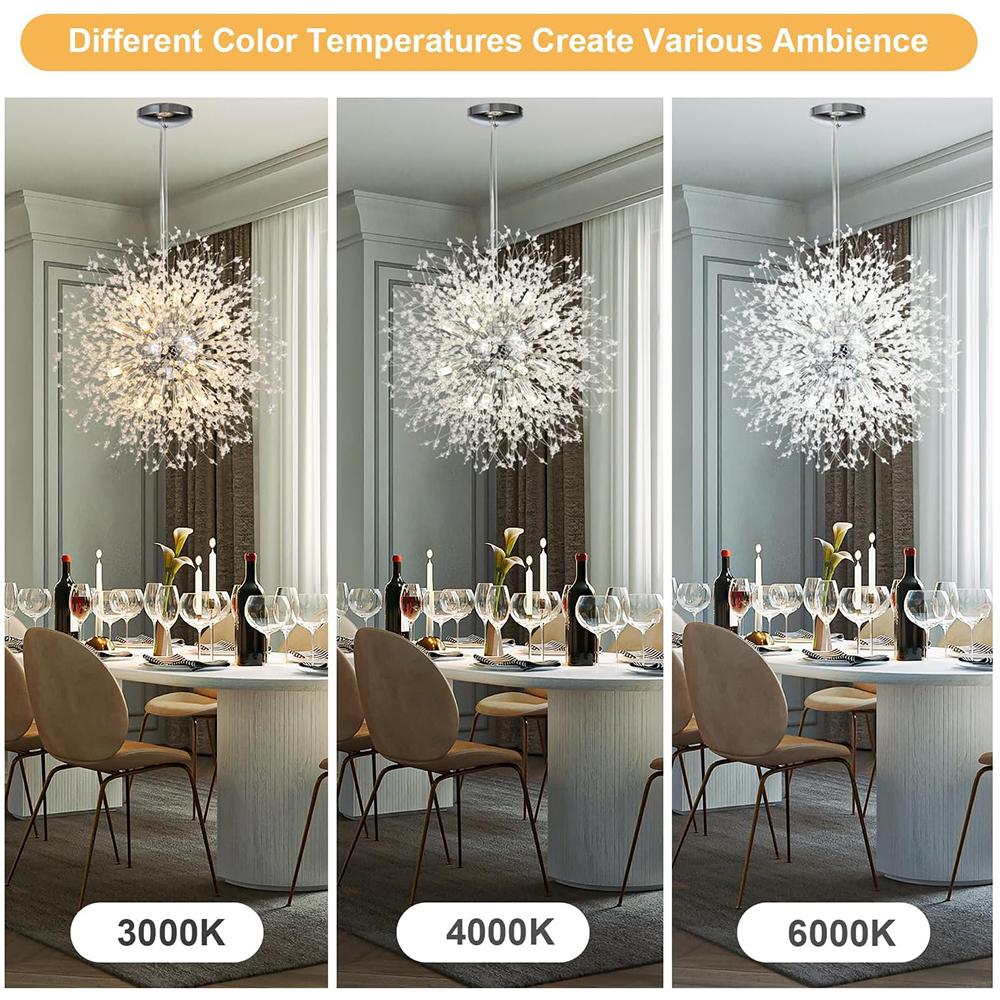 Modern Crystal Chandeliers Firework, Non-dimmable, 16-Light Chrome Dandelion Sputnik Ceiling Light Fixtures, for Bedroom Living Room