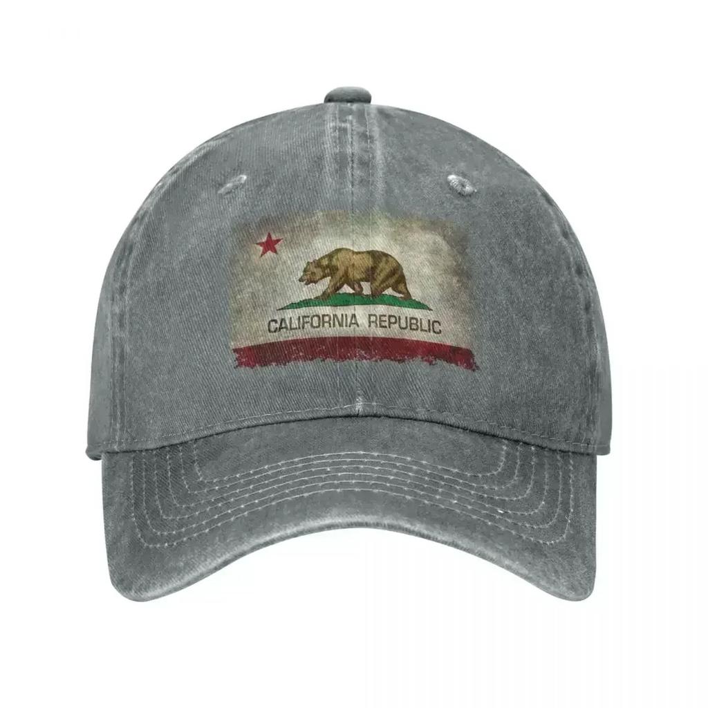 California Republic Bear Flag Baseball Caps Retro Distressed Denim Snapback Cap Unisex Outdoor Travel Adjustable Fit Caps Hat