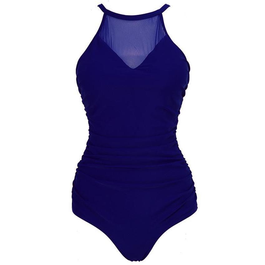 Buy Womens Plus Size Mesh Monokini High Neck Tummy Control Swimsuit Beach Swimming Costume at