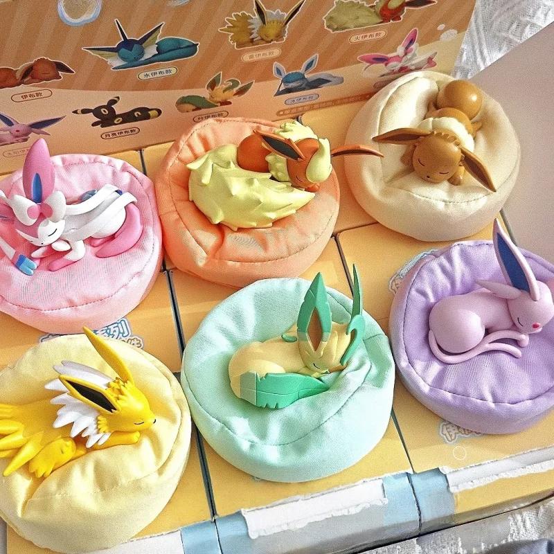 Po Ke Mon Eevee Sleeping Position Series Blind Box Sylveon Umbreon Flareon Jolteon Anime Desktop Decoration Model Toy