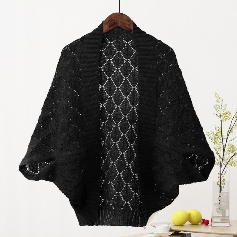 LANCH Spring Summer Women's Crochet Hollow Knit Cardigan Breathable Comfortable Batwing Short Sleeve Cardigan Sun Protection Beach one size zwart