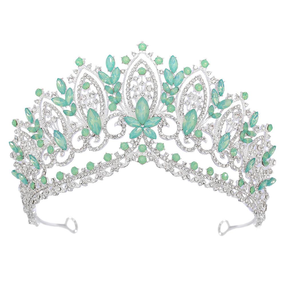 Luxury Sparkling AB Crystal Green Tiara Crown Bridal Diadem Set Regal Wedding Hair Zircon for Bride Party Galas Formal Events