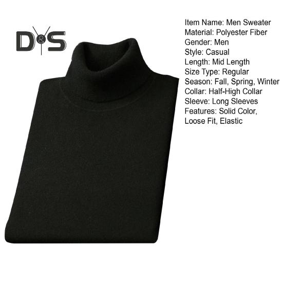 Sonbahar Kış Erkek Kazak Yarım Yüksek Yaka Örme Kalın Peluş Astar Elastik Uzun Kollu Sıcak Düz Renk Alt Örgü Gevşek Günlük Giyim Kazaklar