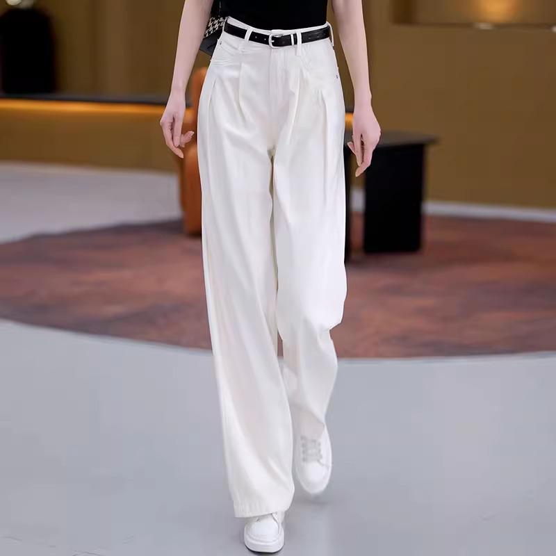 

Женские джинсы 2025 года цвета Моранди, с широкими штанинами и высокой посадкой - Новые весенне-летние повседневные брюки прямого кроя свободного силуэта Size 29 [Recommended for 115-125 Jin] белый