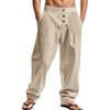 Men's Casual Breathable Pants Summer Solid Color Elastic Waist Button Trousers Loose Fitness Lightweight Wide Leg Beach Pants