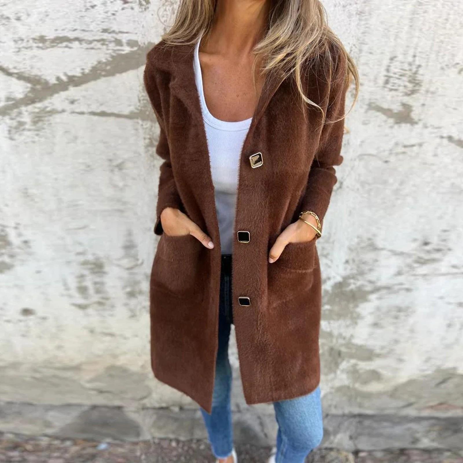 

Женские куртки на пуговицах осень повседневная ветровка пальто куртка верхняя одежда с карманами XL кофейный