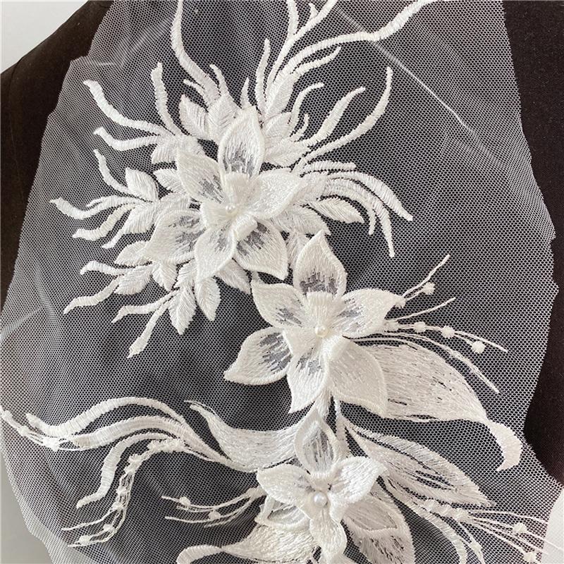 1Pc Flower Pearl Embroidery Applique Patch Sew On Hat Clothes For DIY Lace Fabric 47*16CM