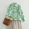 2025 Spring Green Floral Lapel Shirt for Women – Lightweight, Versatile & Loose Fit