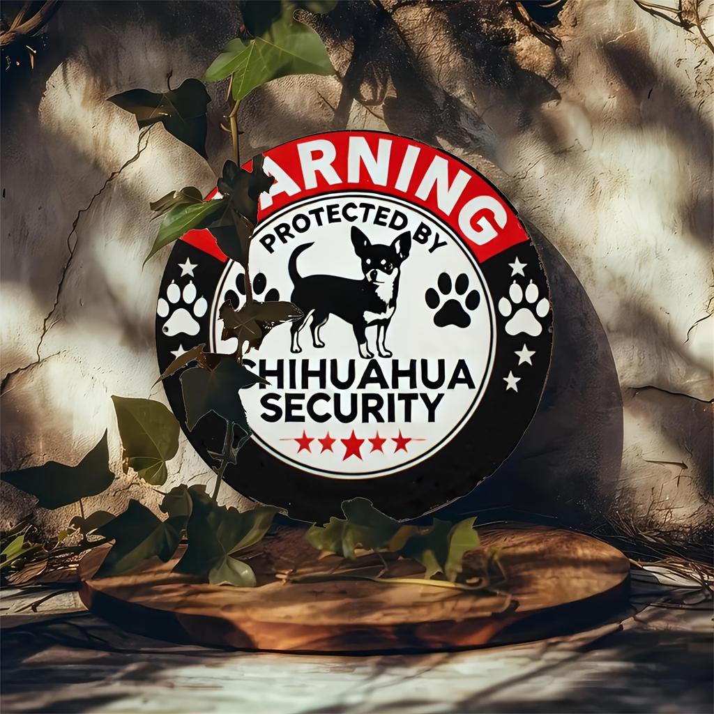 Chihuahua Security Warning Sign Aluminum Round Sign for Wall Art Room Home Restaurant Bar Cafe Garage Decor Foil Engraved