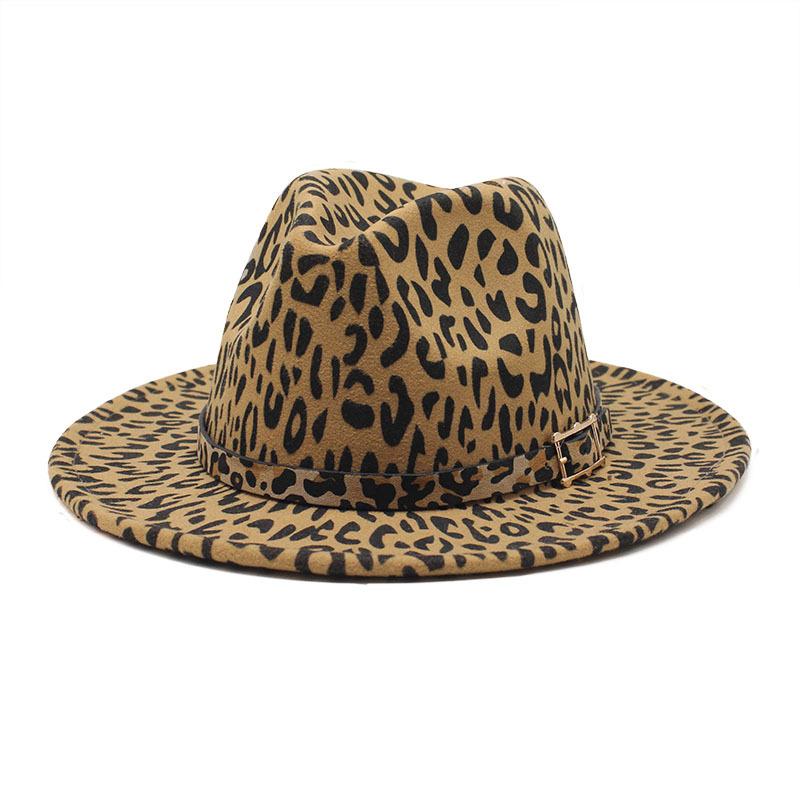 Jazz Hat, British Retro Top Hat, Leopard Print Dot, Women'S Woolen Hat, Leopard Print Belt.