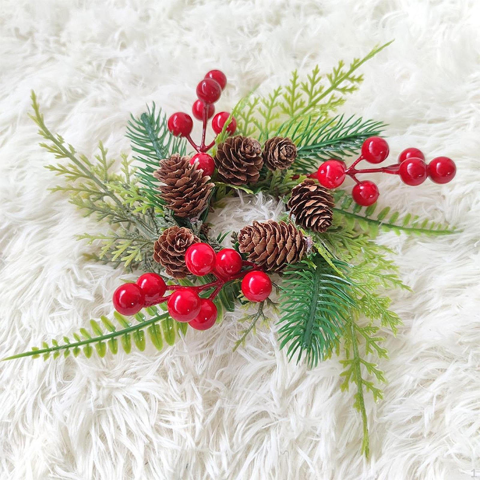 

Christmas Candle Ring Wreath Holder Ornament Rustic Pillar Decor for