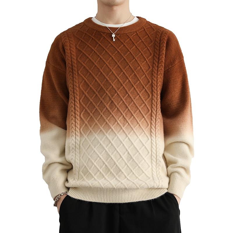 Gradient Color Fashionable Twill Sweater Men's Knitted Round Neck Pullover Long Sleeve Fashion Top