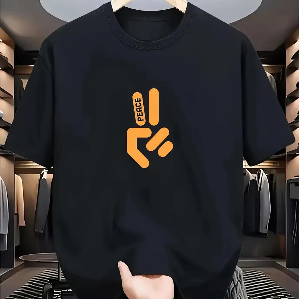 Unisex Stylish Black Shortsleeve Tshirt With Orange Peace Sign Graphic Summer Essential Unisex Clothing Comfortable