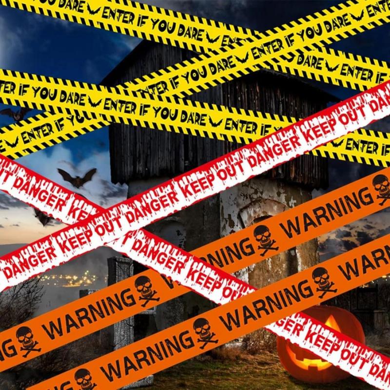 1pc Halloween Warning Strip Plastic Isolation Tape Party Haunted House Decoration Horror Atmosphere Danger Do Not Enter Warning
