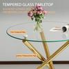Round Dining Table with Tempered Glass Top and Gold-colored Legs, Coffee Table, Modern Minimalist Dining Table, 80 × 80 × 76 cm