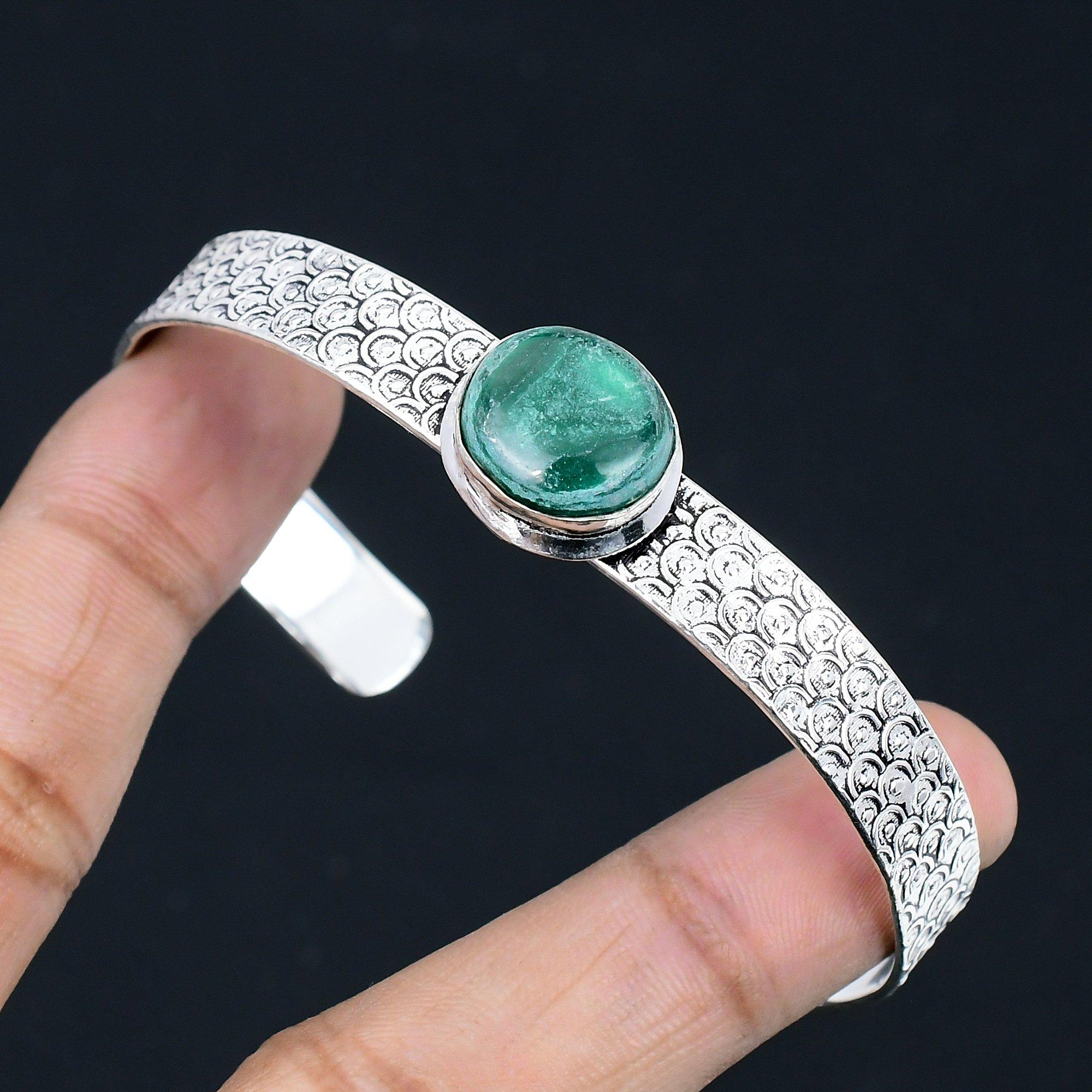 

Mothers day Sale Malachite Stone 925 Sterling Silver Artisan New Bangle Bracelet Adjustable