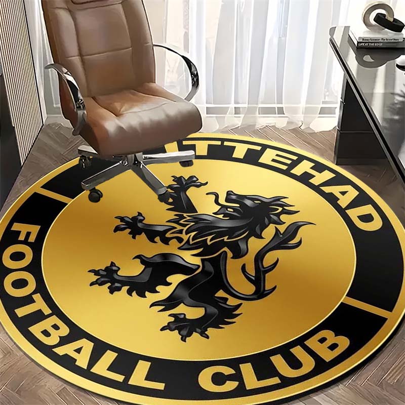 Ittehad FC Golden Background Black Lion Crest Circular Area Rug Football Club Round Floor Carpet Sports Fan Living Room Bedroom Home Decor Mat