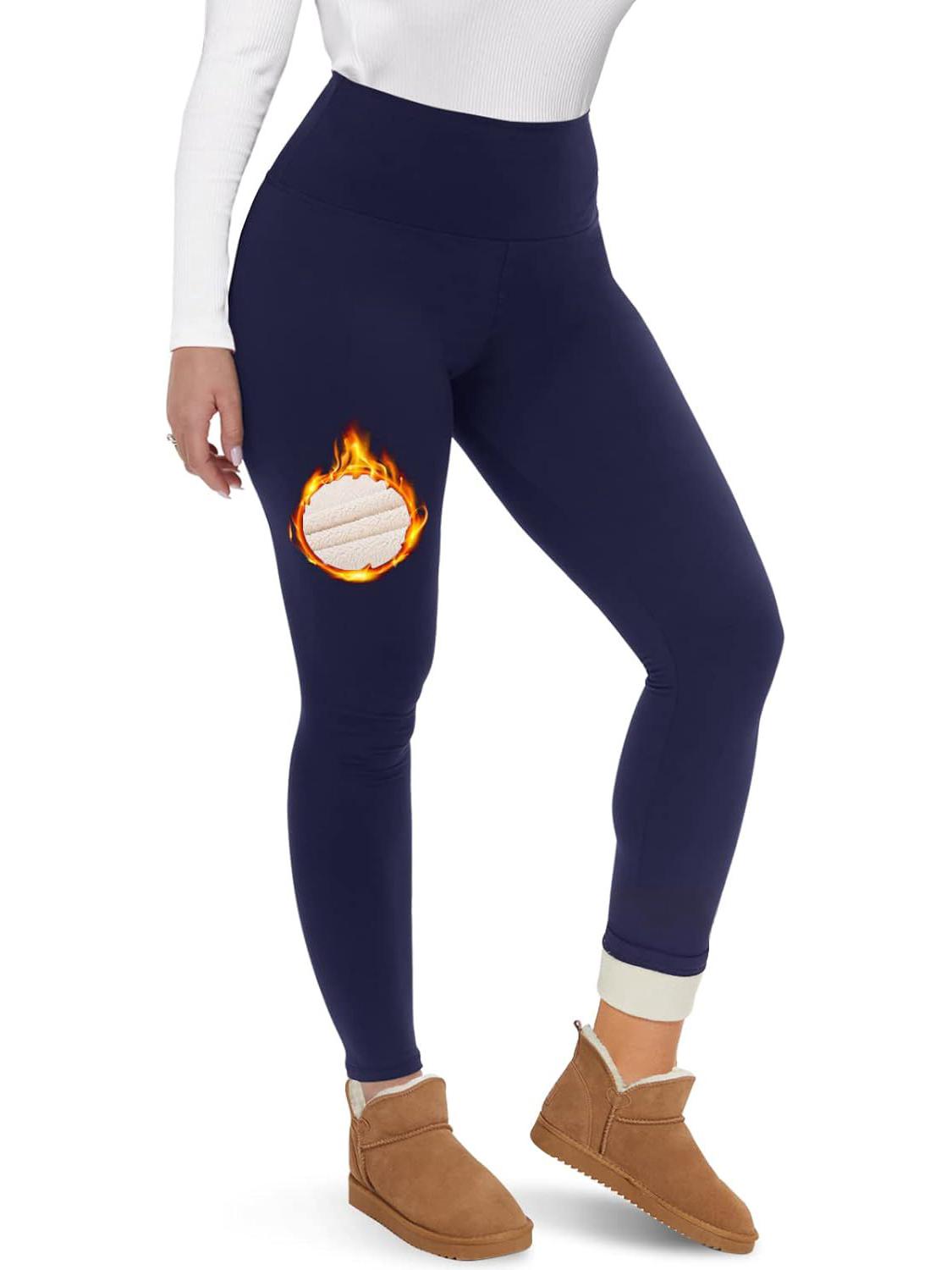 

Леггинсы с высокой талией, утепленные плюшем - Женские теплые брюки из овечьей шерсти с контролем живота Double Extra Large