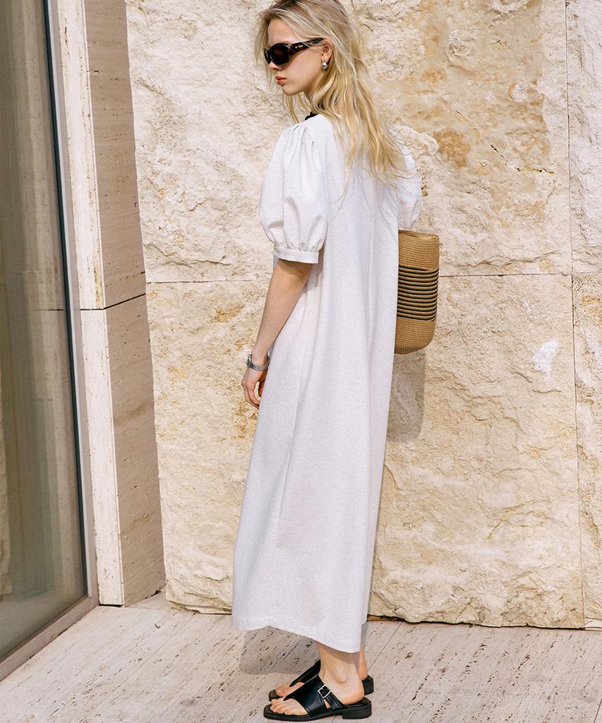 Dyuidyui Puff Sleeve Long Dress_Oatmeal