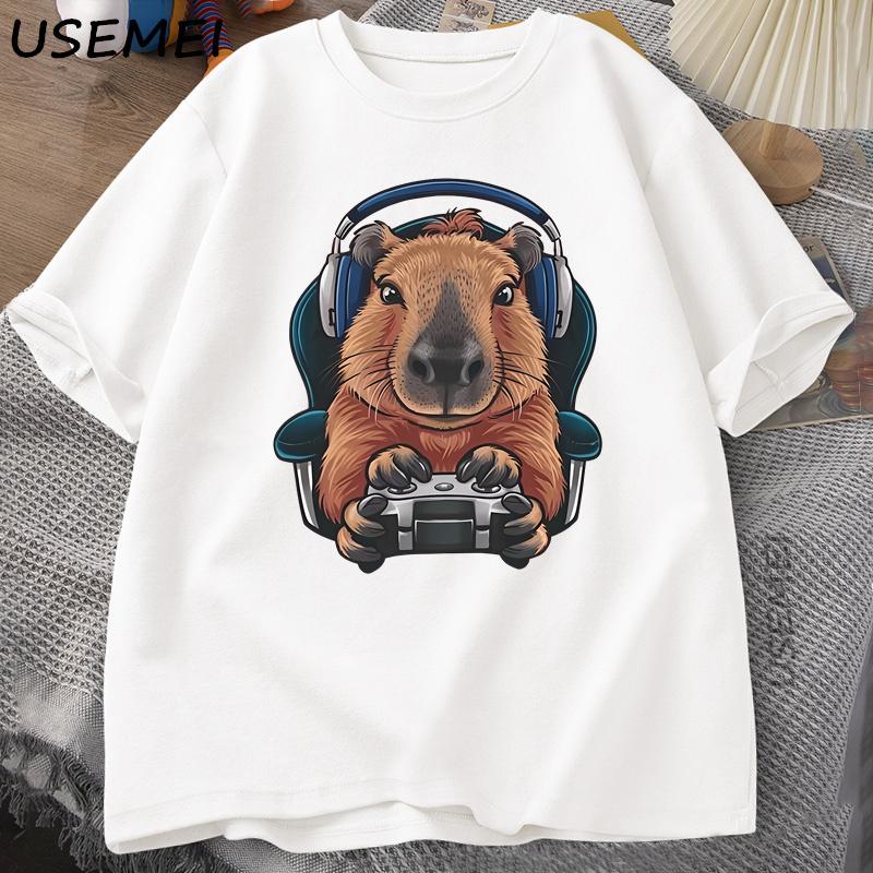 Unisex Gamer Capybara Shirt Capybara Tank Top Graphic Cute Rodent Tshirt Funny Animal Gaming with Controller Unique