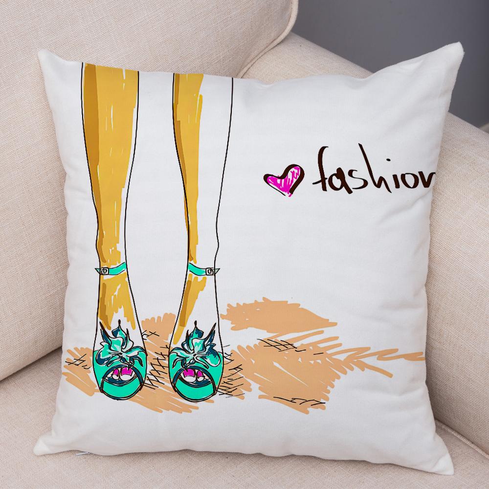 Fashion Shoe Cushion Cover High Heel Sneaker Boot Print Soft Linen Living Room Bedroom Home Decor Pillow Case