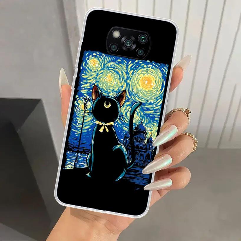 Black Cat Cartoon Cute Phone Case for Xiaomi Poco X5 X6 X7 Pro F7 Ultra M7 Redmi 15 15C 13 13C 12 12C 10 10A 10C 9 9A 9C 9T Shel