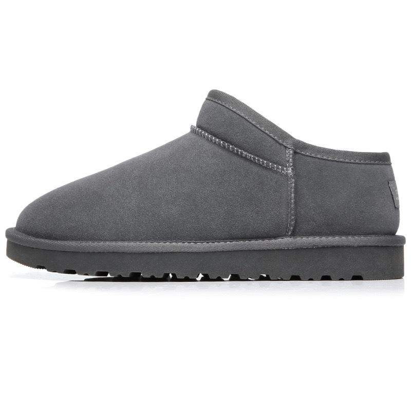 Winter Men's Platform Snow Boots Solid Color Indoor Slippers Cow Suede Leather Outdoor Comfy Sheep Fur Lined Short Ankle Boots