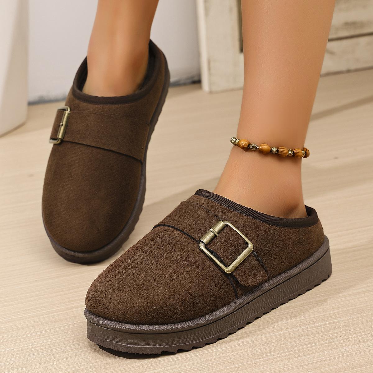 

2025 new snow boots women s autumn and winter short tube velvet cotton boots muffin thick-soled thickened cotton shoes bread half slippers 36 темно-коричневого кольору