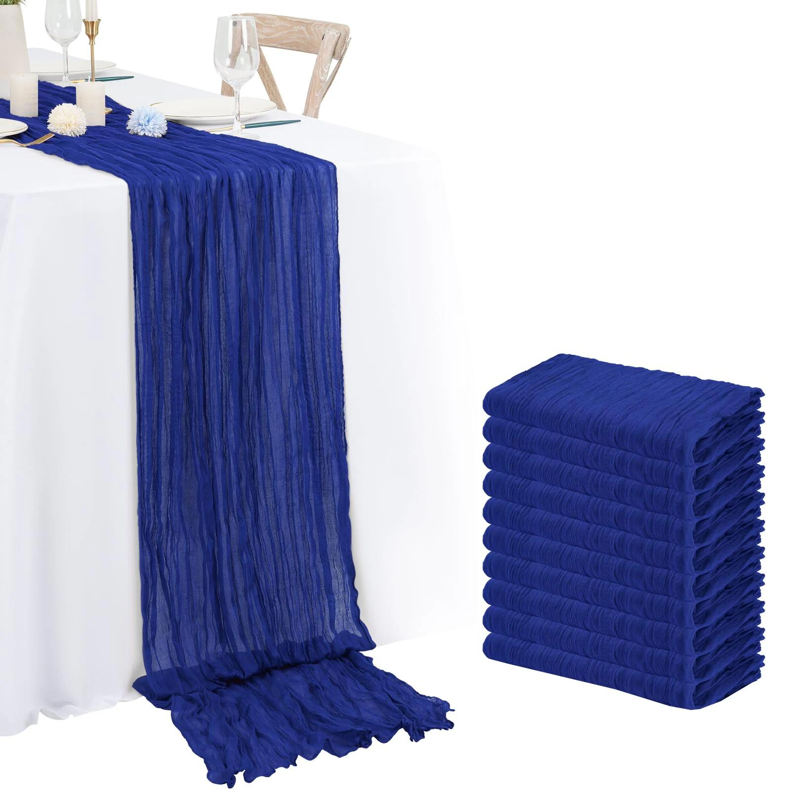

10PCS 40x275cm Christmas Gauze Table Runner Semi-Sheer Cheesecloth Wedding Table Setting Dining Party Arches Cake Decor bruiloft 40x275cm синий