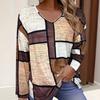 Spring Autumn Fashion Comfortable Soft V-neck Long Sleeve T-shirt Creative Geometric Figure Loose Casual Women Versatile 3D Printed T-shirt