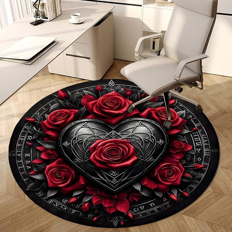 1pc Office Carpet Chair Mats Gothic Heart Roses Emblem Perfect for Decorating Office Chairs, Living Rooms, Or Bedrooms