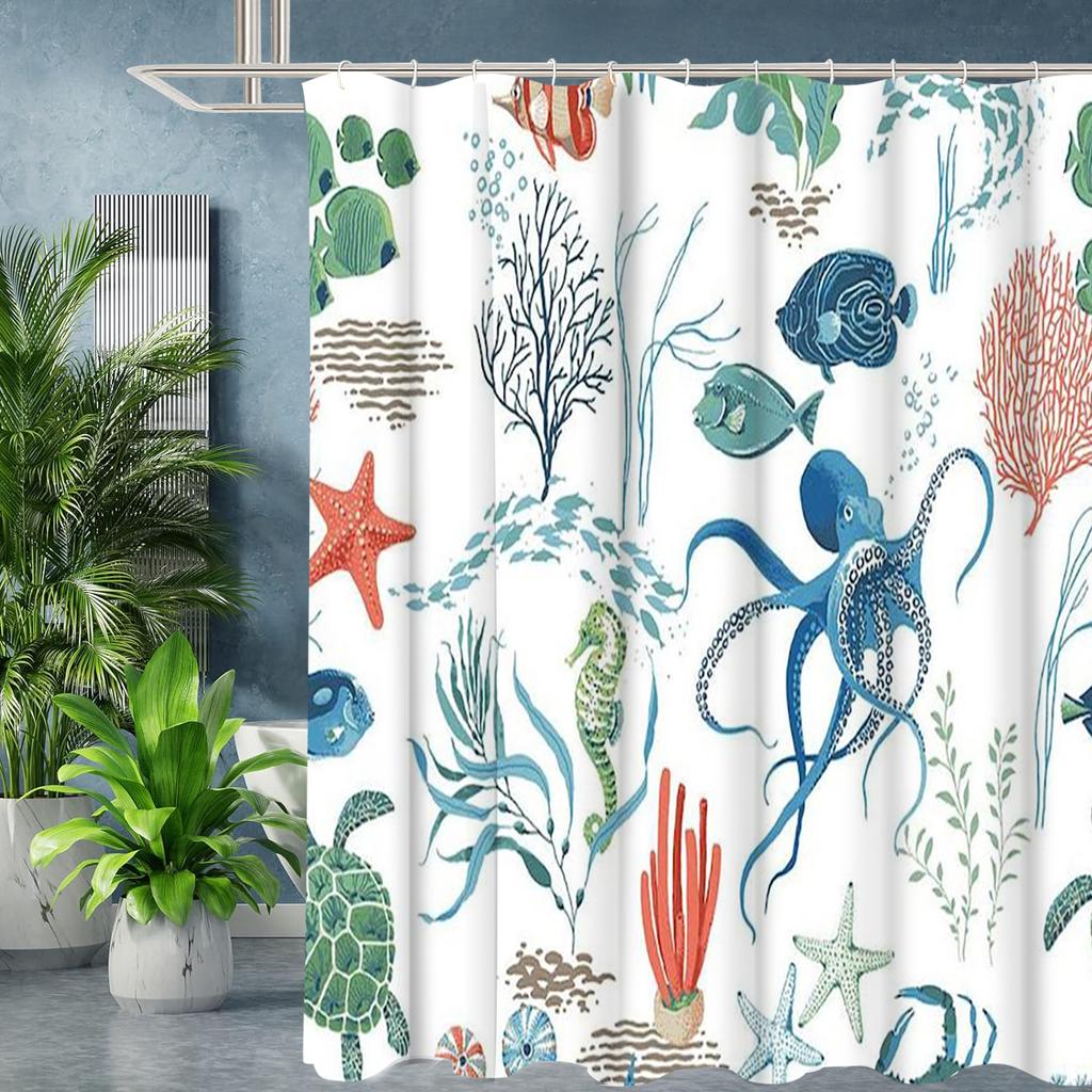 Želva Velryba chobotnice Koupelnový závěs Koupelnová písmena Sprchový závěs Vodotěsný S 12 háčky Ryby Domácí dekorace Doprava zdarma