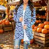 Damen Trendy Halloween-Print Langarm-Strickjacke Pullover für Lässige Herbstmode