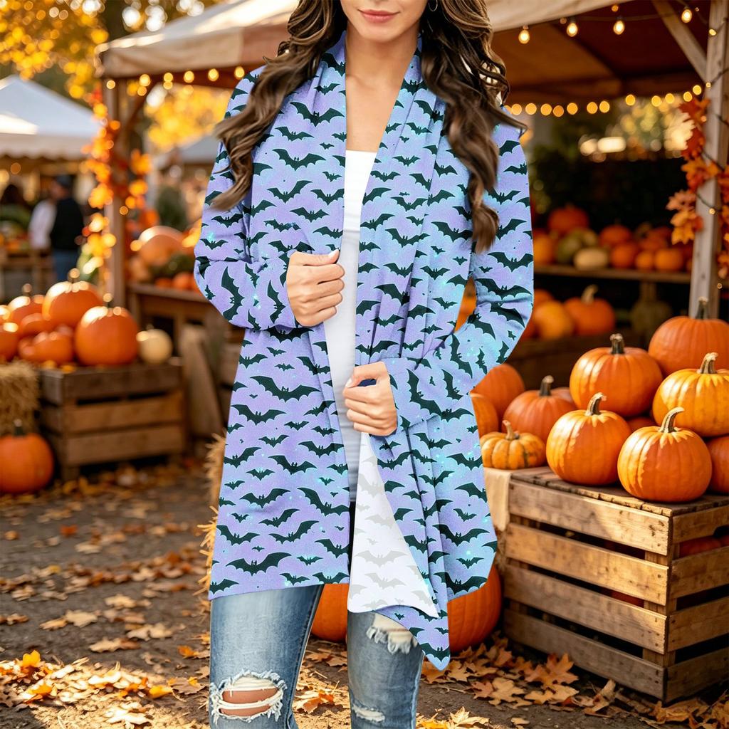 Damen Trendy Halloween-Print Langarm-Strickjacke Pullover für Lässige Herbstmode