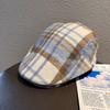 Color Clashing Grid Classic Wool Felt Newsboy Hat Color Blocking Fall Use Winter