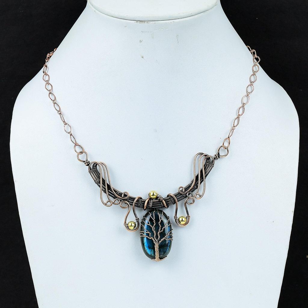 Lovely Labradorite Gemstone Handmade Pure Copper Wire Wrap Jewelry Necklace For Women