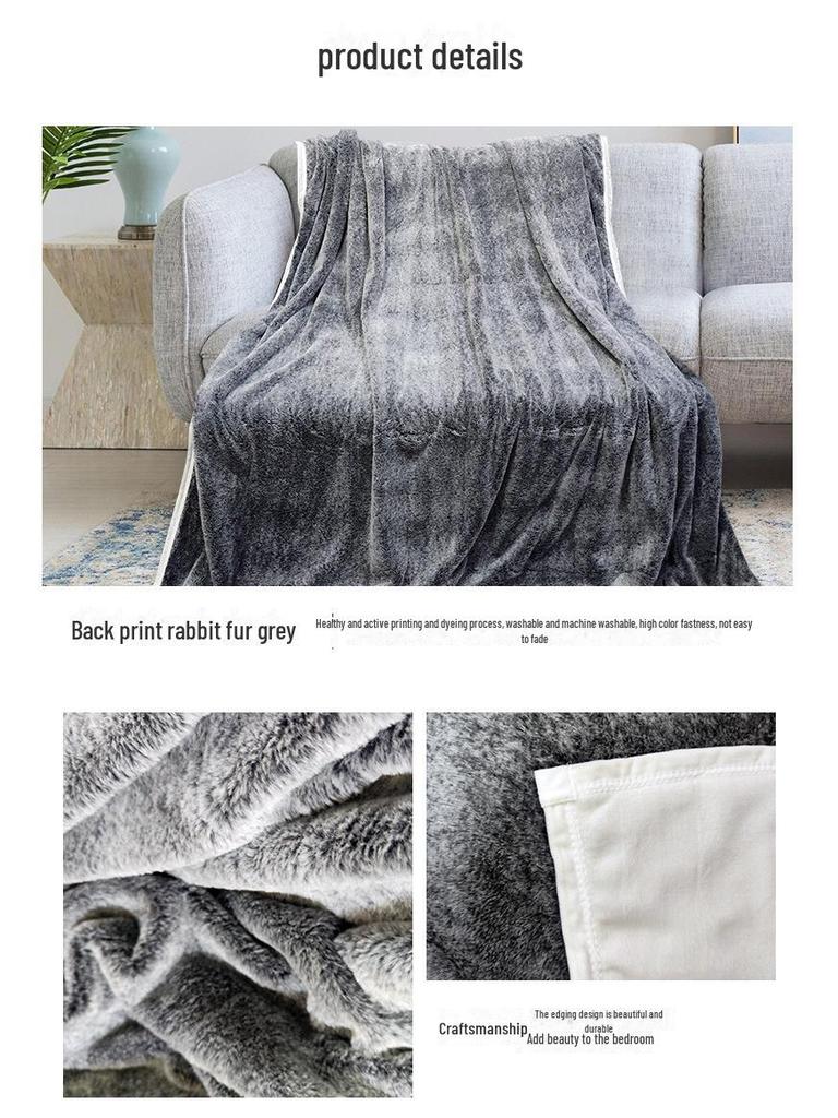 Double-Layer Silver Fox Fleece Rabbit Blanket for Office or Home