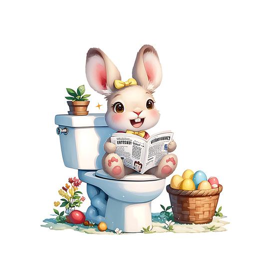 Yousheng Cute Bunny Toilet Sticker, Removable Peel And Stick Cartoon Rabbit Sticker, Self-Adhesive Bathroom Decal for Toilet Lid, Wall Decor