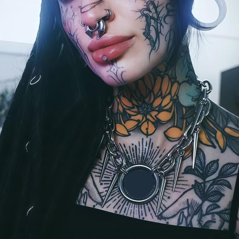 Modern Geometric Rivet Chain Necklace Edge Punk Style Alloy Jewelry For Concerts Festivals Casual Street Accessory