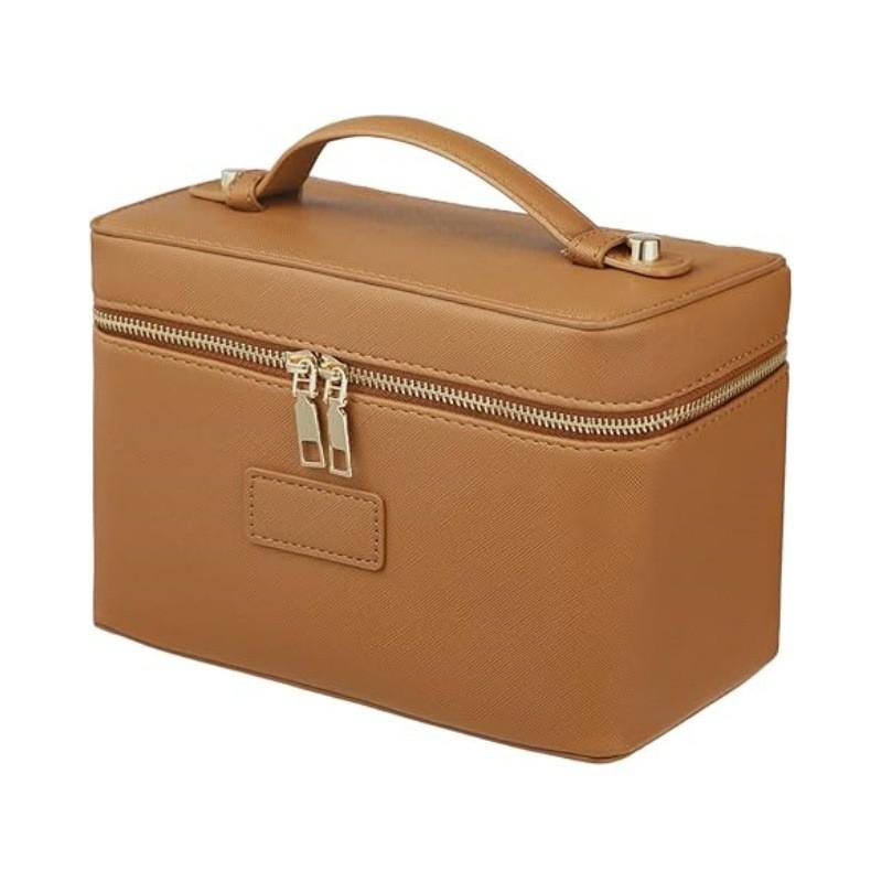 PU Makeup Bag Women Waterproof Durable Storage Organizer With Stitched Seam Square Design