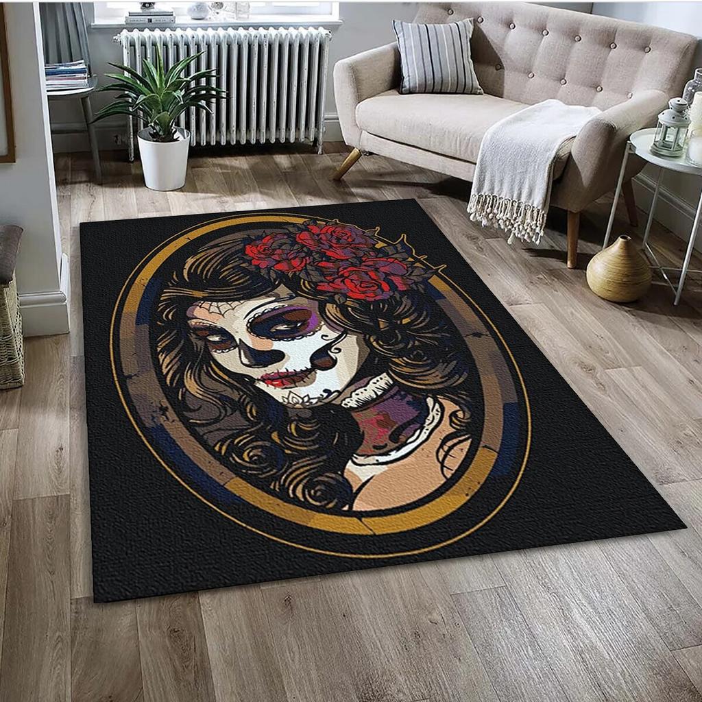 Gothic Female Skull Horror Dead Girl Area Rug,Carpet for Home Living Room Bedroom Sofa Doormat Decor,kids Non-slip Floor Mat 3D