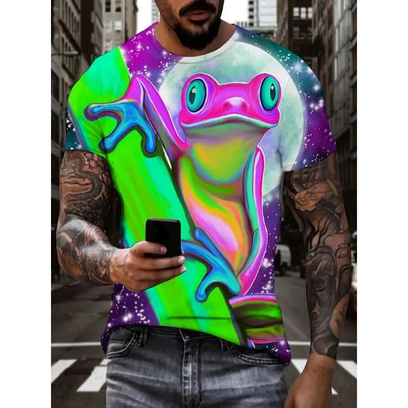 Funny 3D Frog Drinking Beer Pattern Printed Men's T-shirts Summer Casual  Daily Street Short Sleeve T-shirts