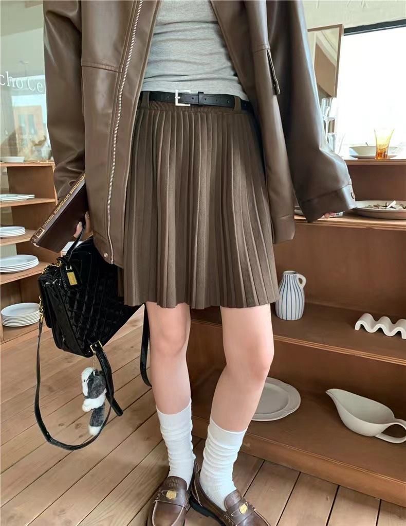 

Highly Recommended: High-Waisted Soft Knit A-Line Pleated Skirt for Women - Autumn/Winter Korean Style, Solid Color, Five-Point Length Medium