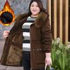 Plus Velvet Jacket, Middle-aged Cotton-padded Jacket, Women's Autumn and Winter Loose Cotton-padded Mid-length Jacket