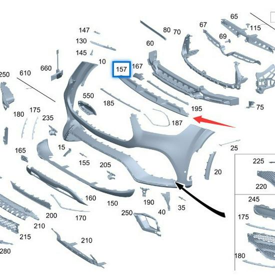 1678857003 Přední lišta nárazníku v lesklé černé pro Mercedes-Benz W167 GLE 350