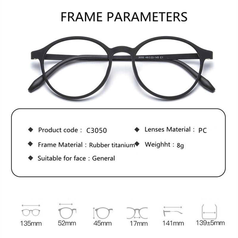 3050 Ultralight Titanium TR90 Reading Glasses Retro Round Frame Men Women Presbyopic +100 to +400 Lightweight Durable